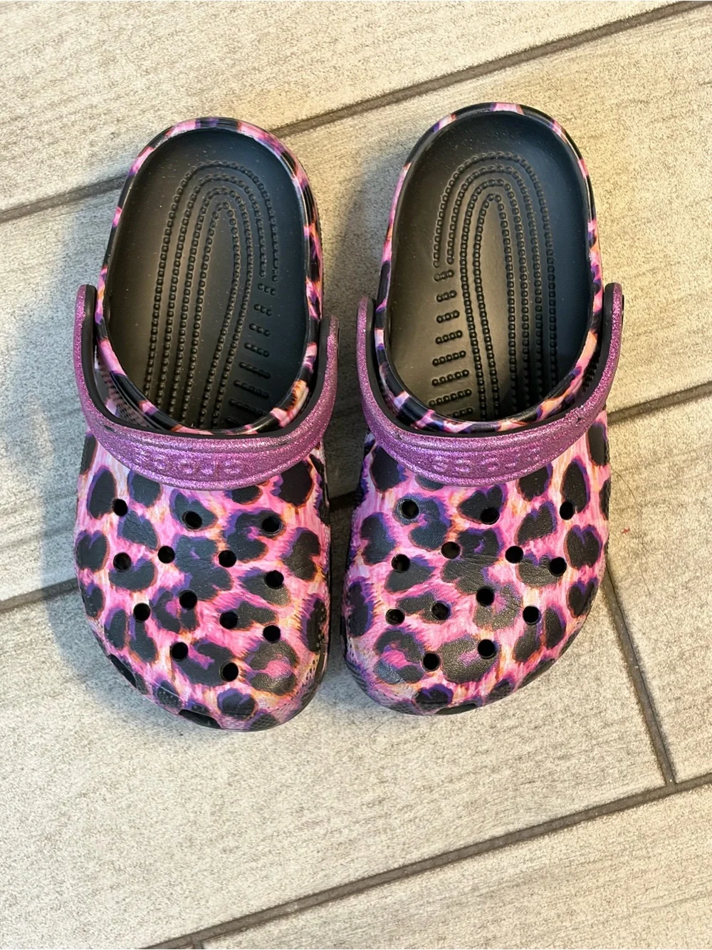 CROCS Kids Pink Leopard Clog Shoes